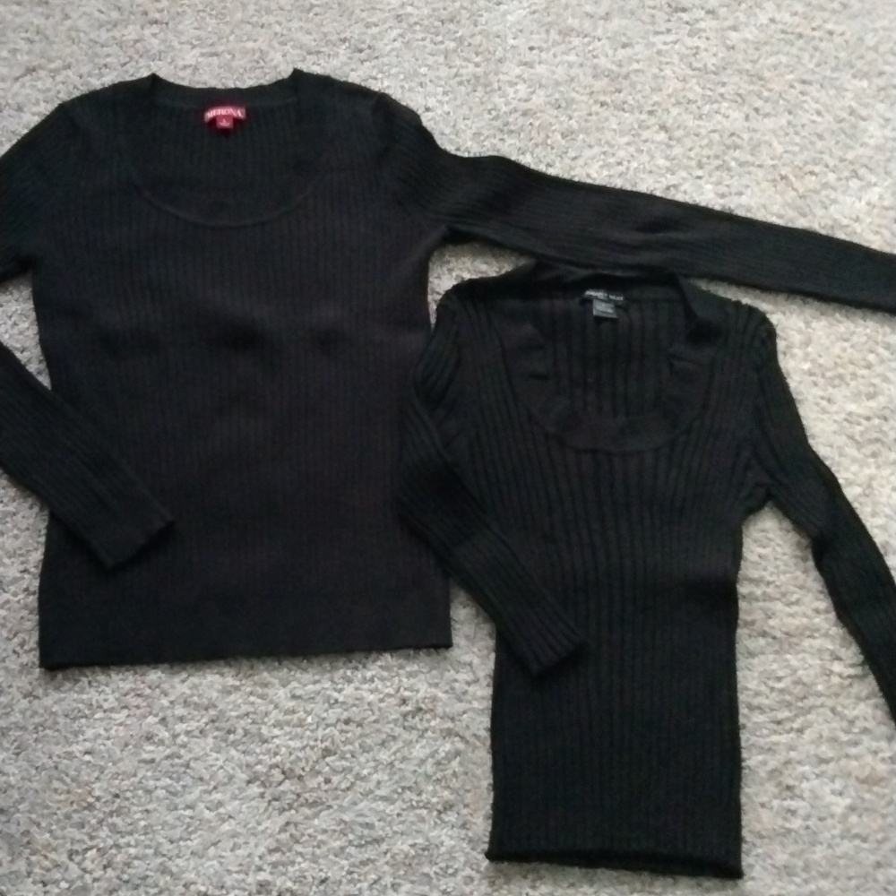 Bundle Of 2 Women's Black Ribbed Scoop Neck Sweaters L